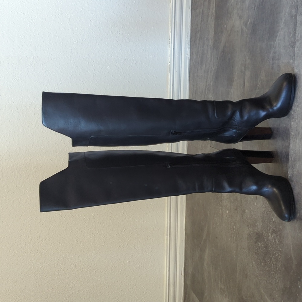 Vince Dempsey Over the Knee Block Heel Leather Boots Black 8M fall sexy chic - Picture 6 of 13